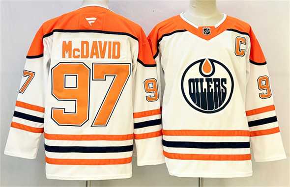 Men%27s Edmonton Oilers #97 Connor McDavid White Orange 2024-25 With C Patch Heritage Classic Primegreen Stitched Jersey